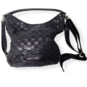 Liebskind Berlin Black Leather Woven Bucket Hobo Crossbody Shoulder Bag
